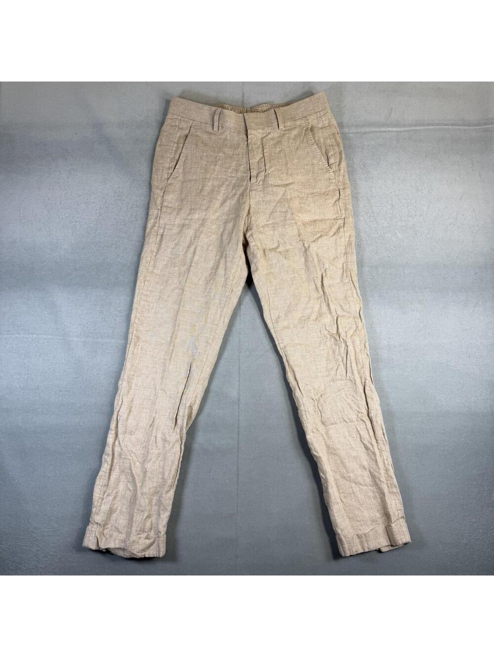 Murano Baird McNutt Linen Pants Mens 31x32 Beige Chino Zac Fit Cuffed Coastal